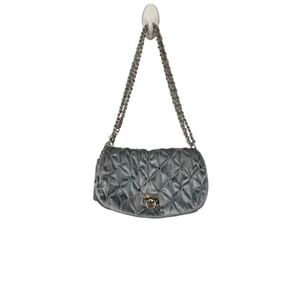 Twiggy London Gray Tufted Embellished Velvet Evening Mini Bag with Chain Strap - Picture 1 of 11